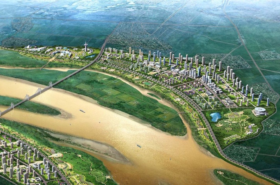 Phối cảnh một góc quy hoạch đô thị hai bên bờ sông Hồng. Ảnh: HNM